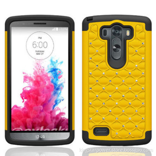 Combo Hybrid Glitter/Bling Gem Diamond Studded Dual Layer PC&Silicone Protective Case for LG G3